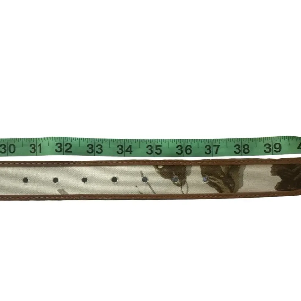 Realtree Belt Reversible Brown Leather White Camouflage Brush Nickel Buckle M/L